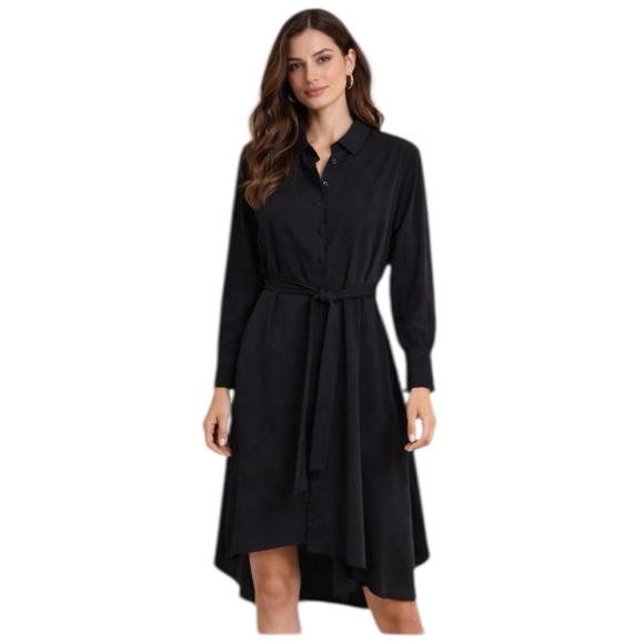 Dubgee Dresses & Skirts - Dubgee by Whoopi Black Shirt Dress Long Sleeve Belted